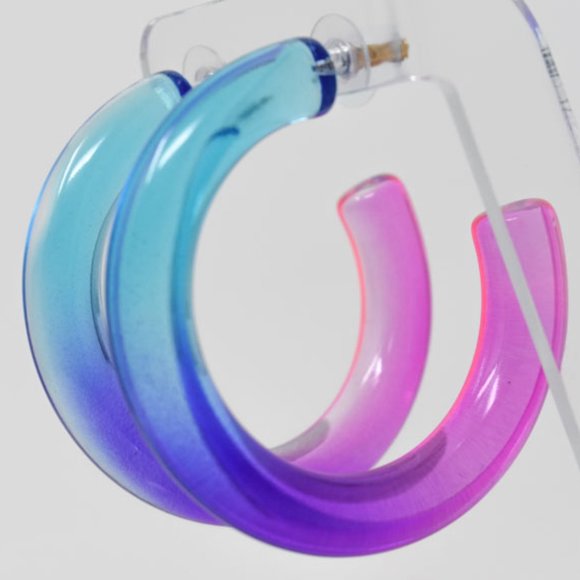 2.25" BLUE, PURPLE, PINK OMBRE TRANSLUCENT HOOPS - Picture 3 of 12